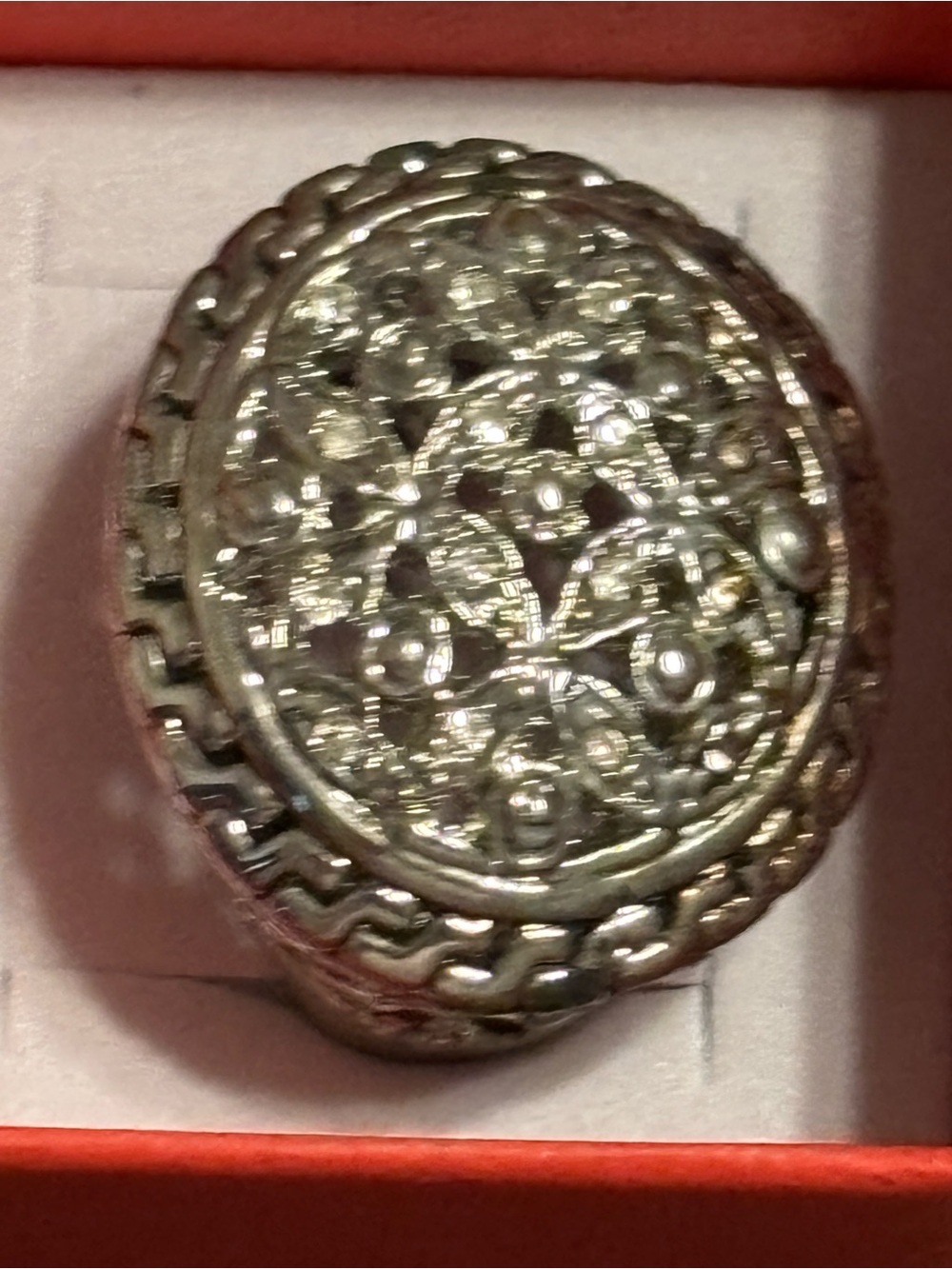 Vintage Style Filigree Domed Statement Ring Size 9-9.25 Silver Tone CZ Cocktail